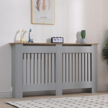 (Large) Radiator Cover Grey Modern Horizontal Slats Decorative Heater Shelf Cabinet MDF