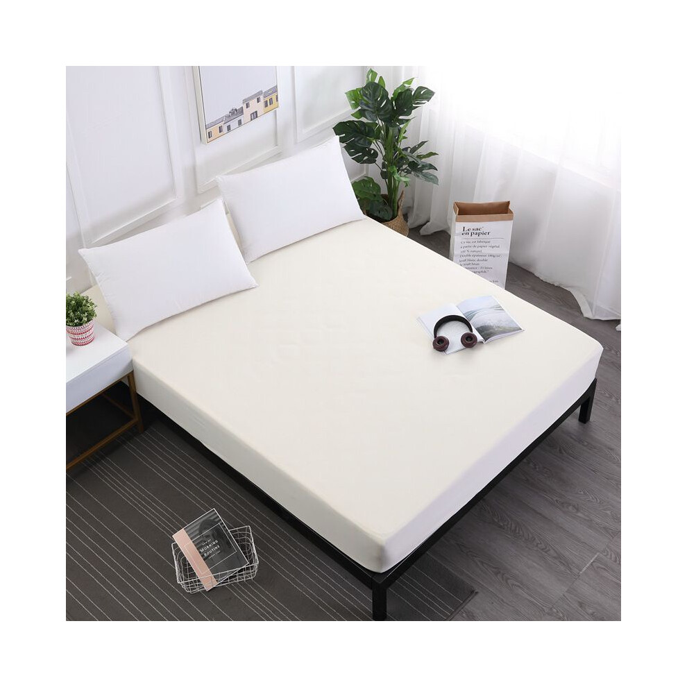 (Beige,185x215x25cm)Drap housse couleur unie housse de protection matelas anti-poussière étui antidérapant lit