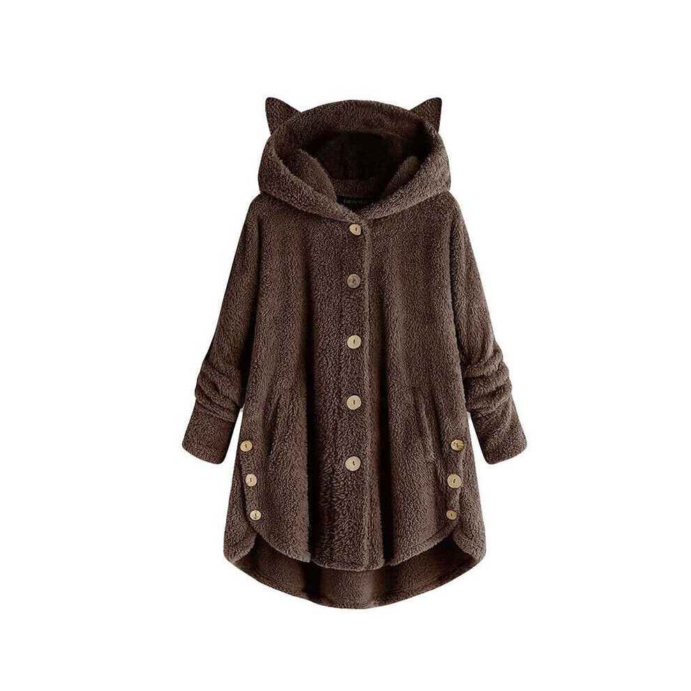 (Coffee,2XL)Manteau à capuche polaire chaud hiver femme veste longue décontractée grande taille