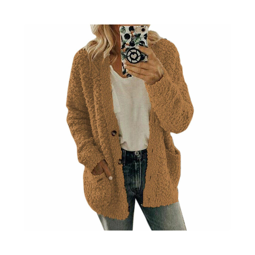 (Coffee,2XL)Manteau ours femme grande taille veste polaire cardigan pull outwear pardessus