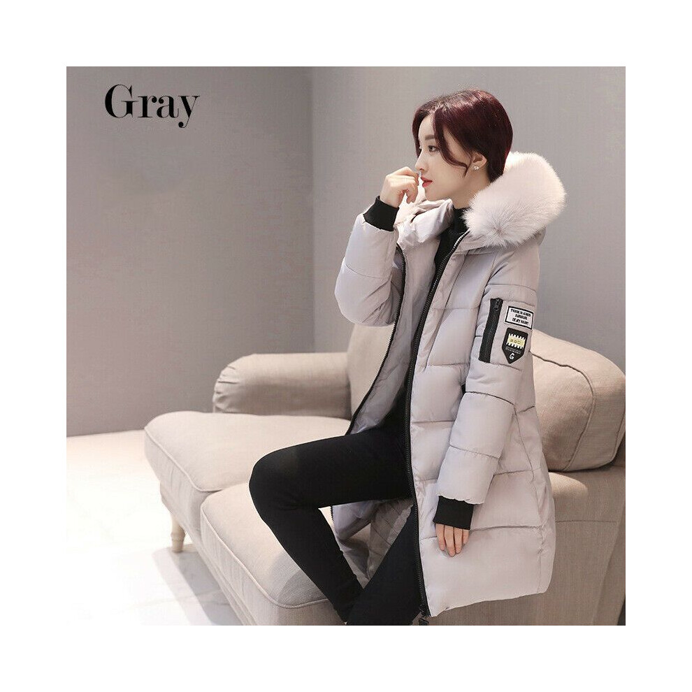(Gray,XL)Veste longue chaude hiver femme fourrure capuche parka col femme manteau outwear
