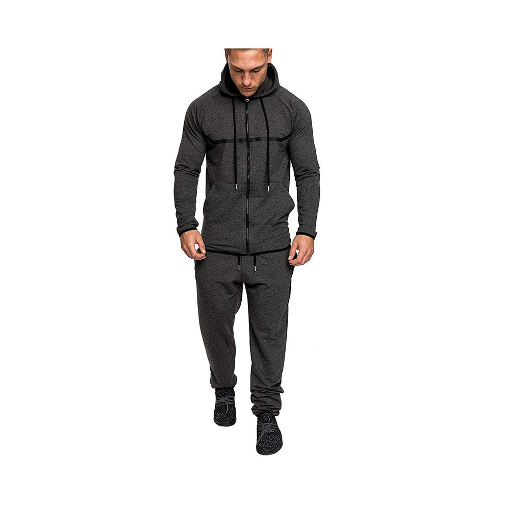(Gray-Suit,2XL)Survêtement homme jogging haut bas sport sweat costume sweat à capuche pantalon pantalon 2 pièces