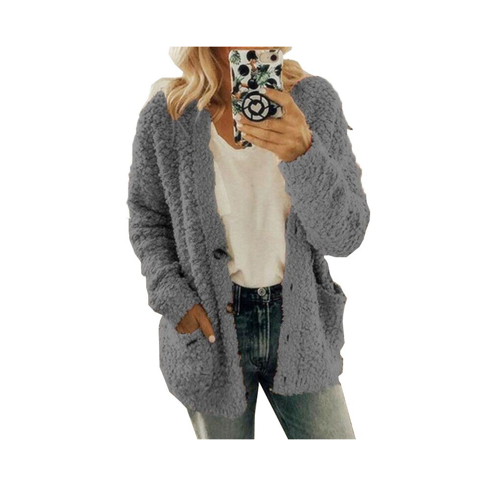 (DarkGray,3XL)Manteau ours femme grande taille veste polaire cardigan pull outwear pardessus