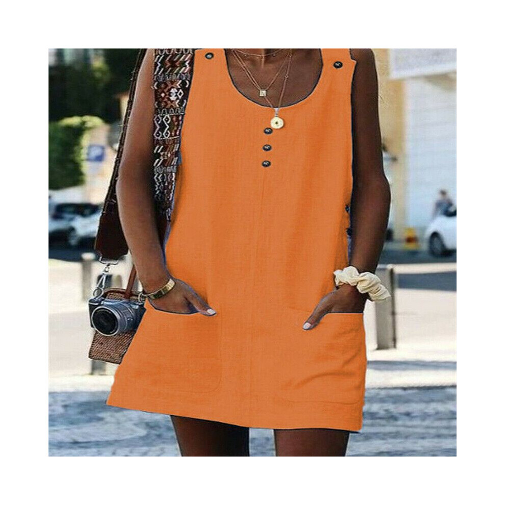 (Orange,2XL)Robe femme robes bohème chemisier chemise sans manches poche femme été plage