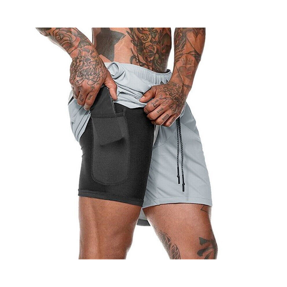 (Gray,L)Pantalon décontracté homme gym fitness musculation jogging sport short avec poches