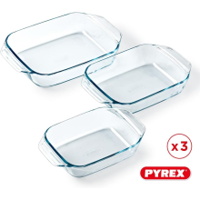 Pyrex 8023510 Set of 3 Borosilicate Glass Oven Plates  Extreme Resistance  Made in France