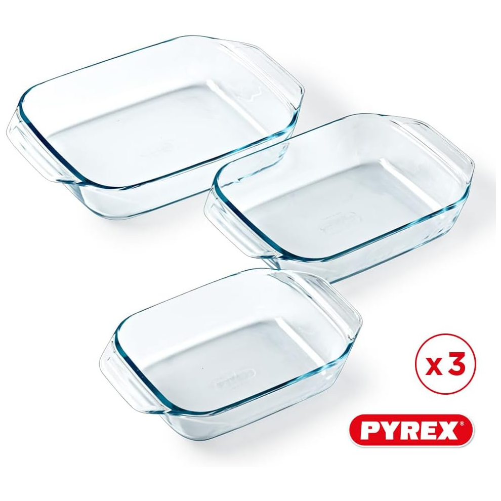 Pyrex 8023510 Set of 3 Borosilicate Glass Oven Plates  Extreme Resistance  Made in France