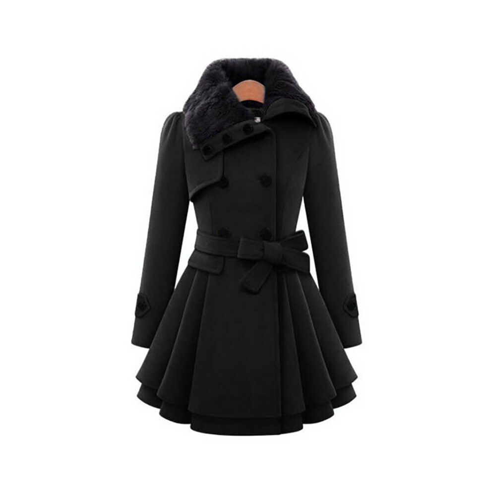 (Black,Tag 3XL=US XL)Manteau long paon hiver col fourrure femme trench outwear veste robe