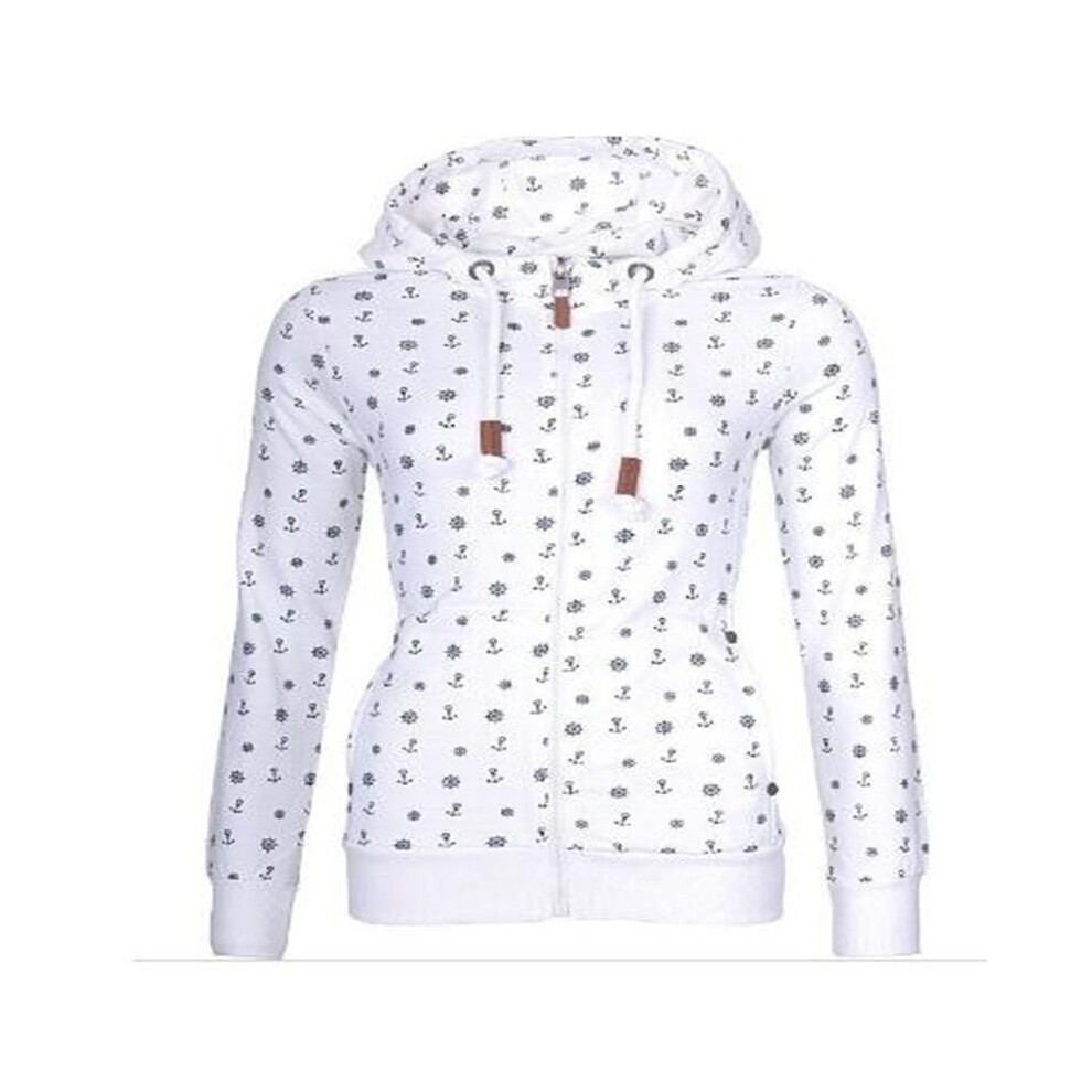 (White,Tag XXXL=US XL)Sweat à capuche femme polaire oversize imprimé ancre de mer fermeture éclair pull hauts décontracté