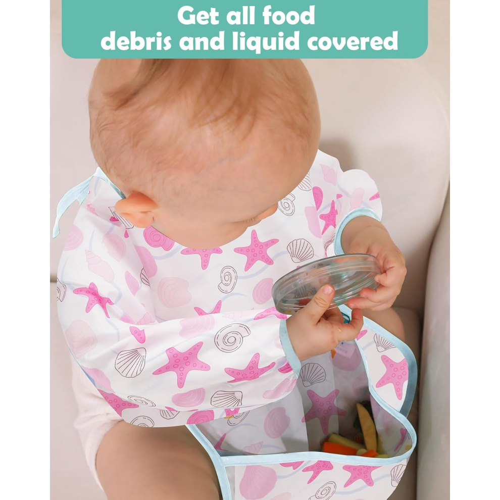 Lictin Unisex Bibs With Sleeves, 5 Pcs Eva Feeding Baby Bibs, Waterproof Long Sleeve Bib Apron Lovely Cute Cartoon Bibs
