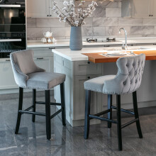 (Grey) Set of 2 Contemporary Velvet Upholstered Wing-Back Barstools
