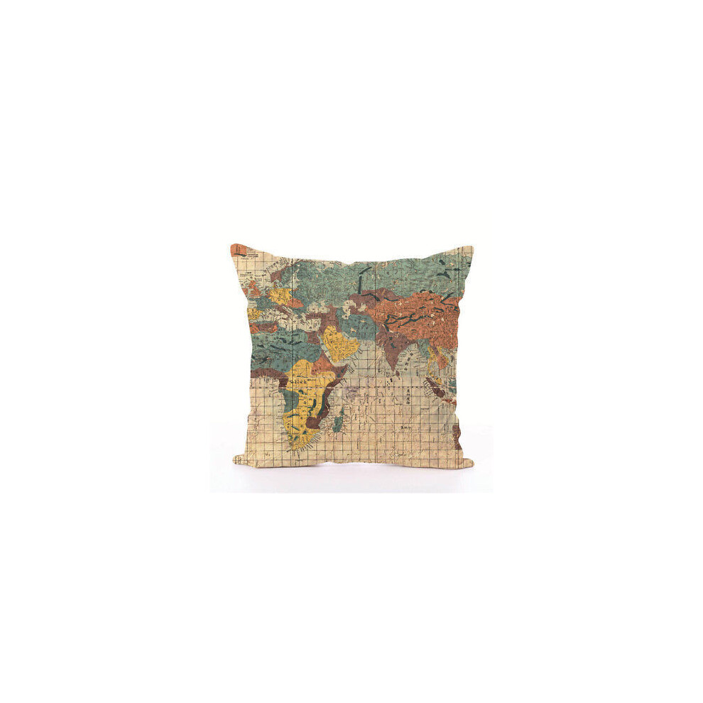 (F)Taie d'oreiller imprimée carte du monde maison canapé taille housse de coussin décoration pas cher