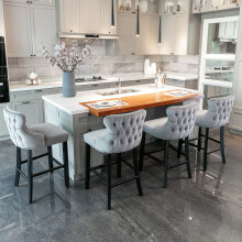 (Grey) Set of 6 Contemporary Velvet Upholstered Wing-Back Barstools