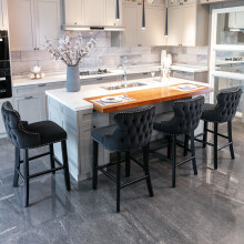 (Black) Set of 6 Contemporary Velvet Upholstered Wing-Back Barstools