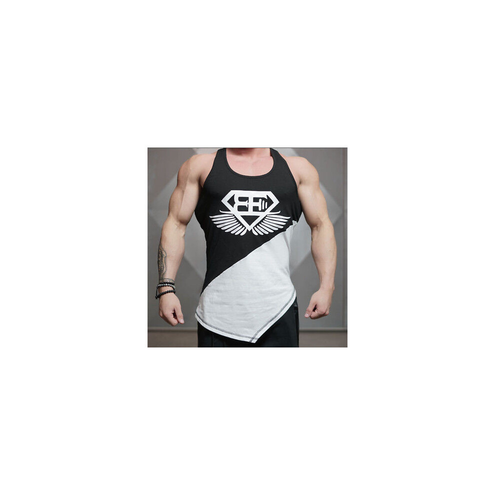 (Noir et Blanc,L)Tee Top Homme Slim Fit Débardeur Gilet Débardeur Uni Muscle Sport Gym Dété