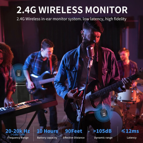 XTUGA J02 2.4G Stereo Wireless In-Ear Mini-Monitorsystem mit Senderempfänger (Schwarz) - SF-1 2