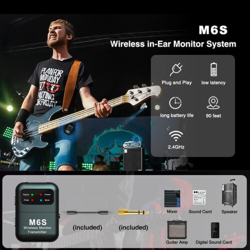 M6S 2.4G Stereo Wireless In-Ear-Monitorsystem Sender Empfänger (Schwarz) 1