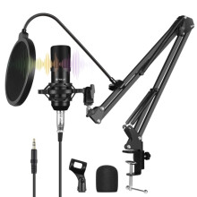 PULUZ USB-Soundkarten-Mikrofonset mit klappbarem Armständer und Stoßdämpferhalterung und Soundkarte (Farbe: Schwarz) – 1,5 m, 8-polig