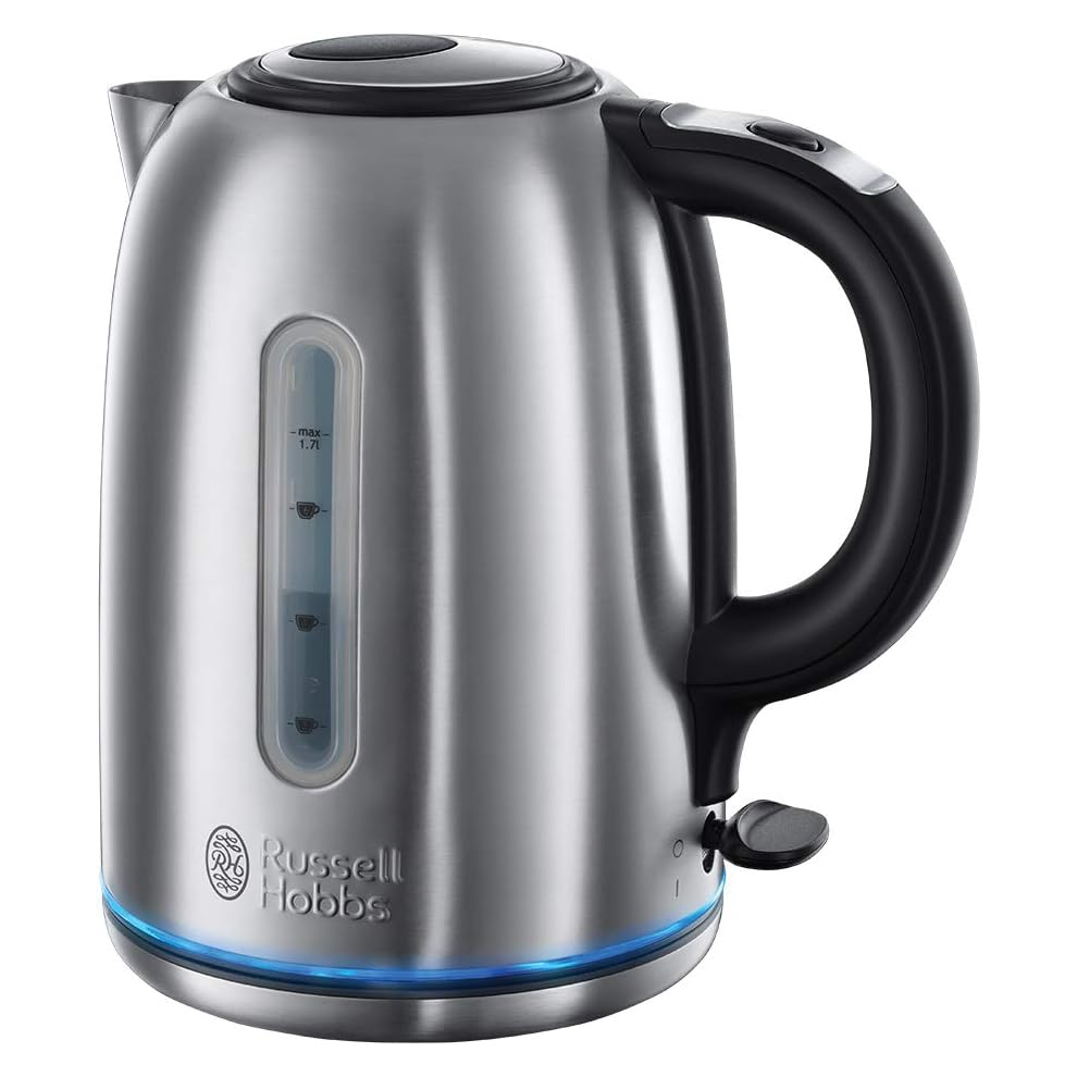 Russell Hobbs Brushed Stainless Steel Electric 1.7L Cordless Kettle (Quiet & Fast Boil 3KW, Removable washable anti-sca