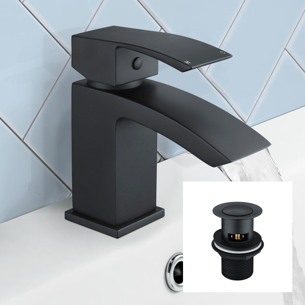 Arke Bathroom Basin Mono Mixer Black Matt Tap With Basin Waste