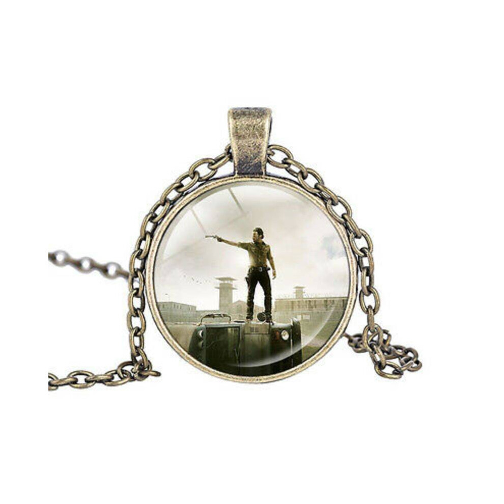 (Style D)Collier pendentif verre bronze tibétain cabochon mort marche zombie décor