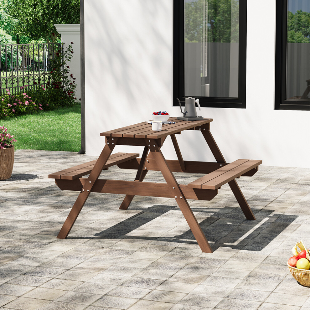 Outdoor Solid Wood Rectangle Picnic Table and Bench Set