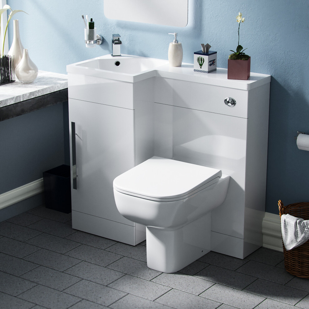 Nes Home White 900mm LH Basin Sink Vanity Rimless WC Unit & BTW Toilet