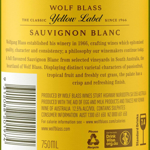 Wolf Blass Yellow Label Sauvignon Blanc, white wine 75 cl 1