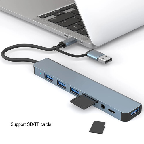 Διανομέας USB C Hub USB Splitter 8 σε 2 USB Extender USBC Type c Dock Station TF/SD Card Reader 2