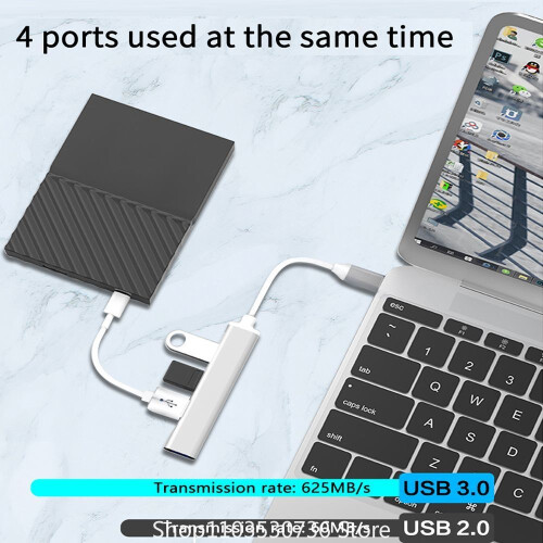 (Τύπος-C3.0 Γκρι) Universal 4 ΣΕ 1 USB-C HUB Κράμα αλουμινίου υψηλής ταχύτητας 2