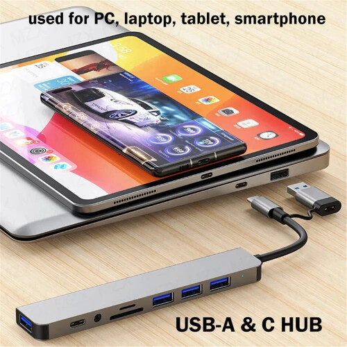 (7 in1 Hub USB A C) 8 in 1 USB C Expander USB 3 Hub Type C Splitter Τύπος C Dock Προσαρμογέας 2