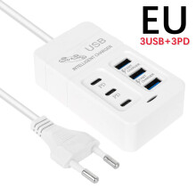 (EU Plug - 3USB 3PD) 6 Θύρες Φορτιστής USB πολλαπλών θυρών 35W PD Type-C Κινητό