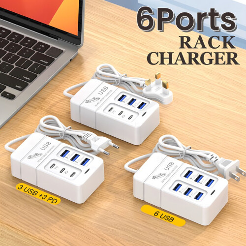 (EU Plug - 3USB 3PD) 6 Θύρες Φορτιστής USB πολλαπλών θυρών 35W PD Type-C Κινητό 1
