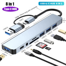 (8 in1 Hub USB A C) 8 in 1 USB C Expander USB 3 Hub Type C Splitter Τύπος C Dock Προσαρμογέας
