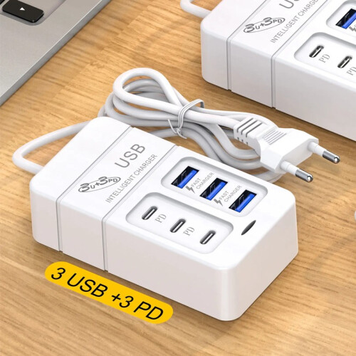 (EU Plug - 6USB)6Port USB Type C Φορτιστής τηλεφώνου Σταθμός φόρτισης PD Fast 1