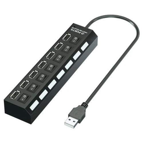 (μαύρο) Διανομέας USB 7 θυρών πολλαπλών διαιρέσεων USB Προσαρμογέας 2