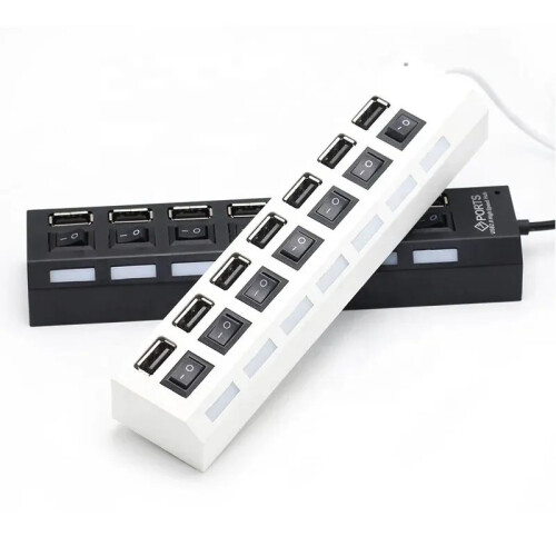 (μαύρο) Διανομέας USB 7 θυρών πολλαπλών διαιρέσεων USB Προσαρμογέας 1