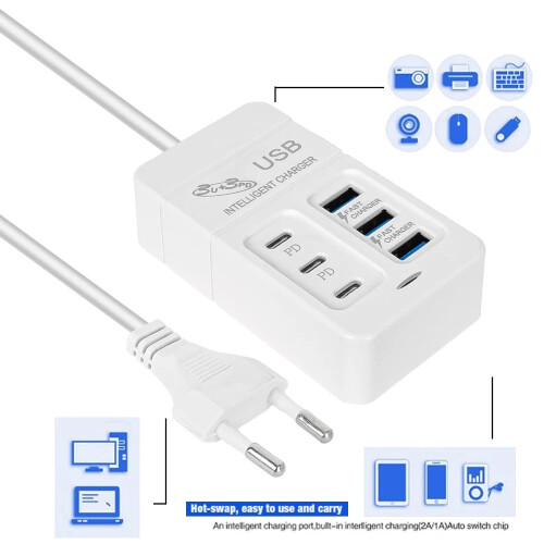 (Βύσμα EU - 3USB 3PD) 6 Θύρα USB Τύπου C Φορτιστής τηλεφώνου PD Σταθμός 2