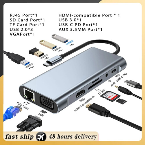 (8-ΣΕ-2)USB C HUB Τύπος C Splitter σε HDMI 4K thunderbolt 3 Docking Station Προσαρμογέας 1