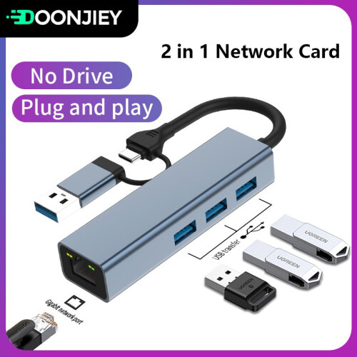 (1000M Type C)USB3.1 Type C σε Ethernet RJ45 Lan Gigabit Adapter HUB 100/1000M Συμβατό με 1