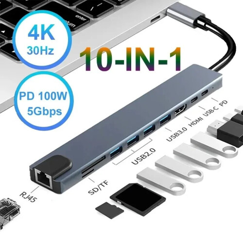 (7-σε-1) 10 σε 1 USB C HUB 4K 30Hz Σταθμός σύνδεσης τύπου C σε συμβατό με 1