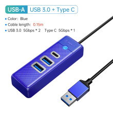 (USB3.0 C 15cmUSBA BL)ORICO-Multi Type C Splitter 4 Ports HUB 5Gbps High Speed OTG Adapter Συμβατό