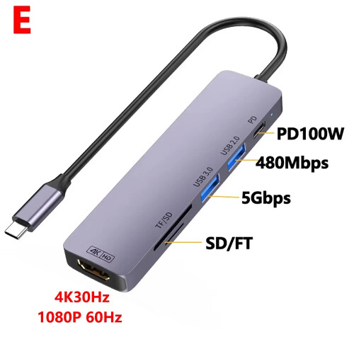 (E) 10Gbps USB C HUB 4K 60Hz Τύπος C σε HDMI συμβατό με PD 100W USB Splitter Adapter Συμβατό