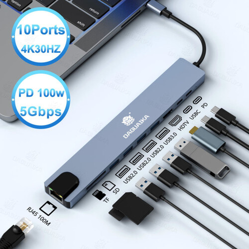 (10 σε 1) 10 σε 1 USB C HUB 4K30Hz Σταθμός σύνδεσης τύπου C σε συμβατή με 1