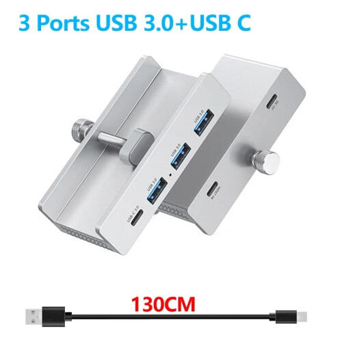 (USB3.0-Silver) 10 Gbps USB HUB Clamp Splitter Adapter Εξωτερική βάση σύνδεσης πολλαπλών
