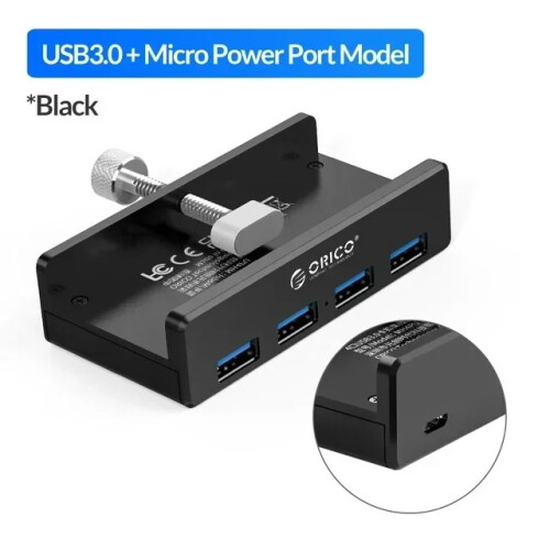 (MH4PU-P Μαύρο) USB 3.0 HUB με τροφοδοτικό USB3.0 Splitter Adapter Clip-type Multi Splitter