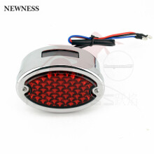 (Luce rossa cromata) Supporto per targa per moto, fanale posteriore ovale a LED, montaggio laterale,
