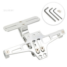 (Argento) Supporto per targa posteriore per moto in alluminio regolabile con indicatori di direzione