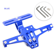 (Blu) Supporto per targa posteriore per moto in alluminio regolabile con indicatori di direzione a LED