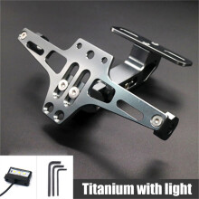 (Titanio con luce) Supporto per targa posteriore per moto in alluminio regolabile con indicatori di